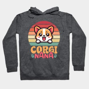 Corgi Nana Kawaii Peeking Dog Vintage Sunset Grandma Hoodie
